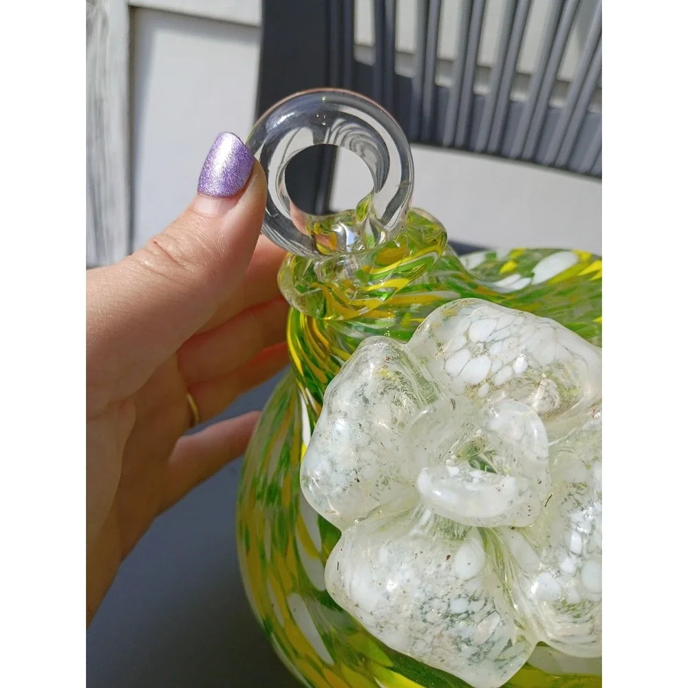 Murano Style Speckled‎ Glass Spring Green, Yellow Ornament 9x9 Flower